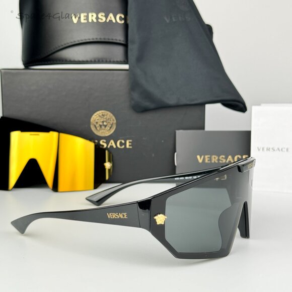 Versace Women Sunglasses Black Grey Mirror Gold Single Lens VE4461 GB1/87 NEW main image 11